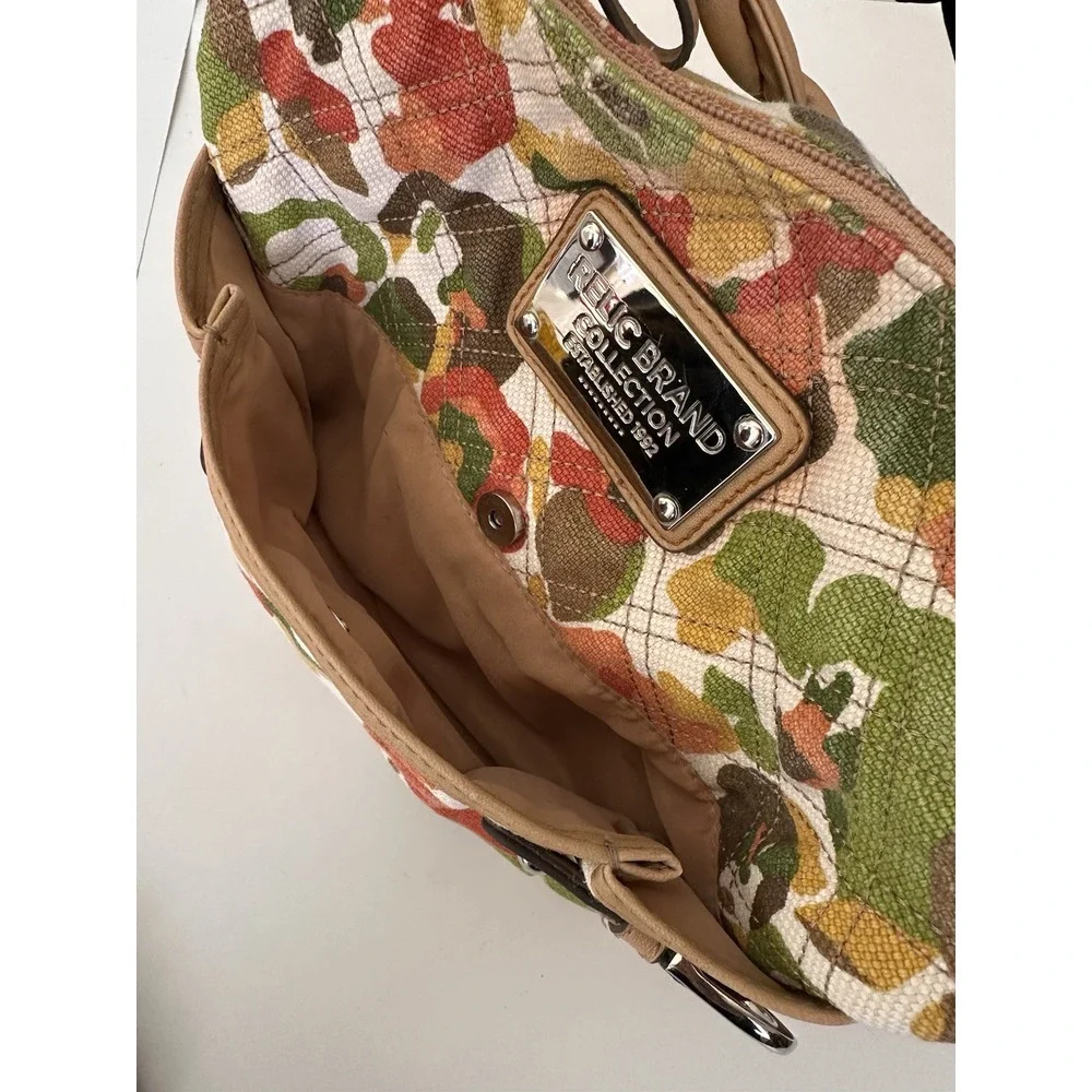 Relic Brand Collection Purse Handbag Canvas Orange Yellow Green Floral Camo